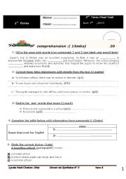 English Worksheet:  1st form end term test