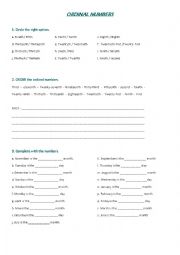 English Worksheet: Ordinal numbers