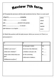 English Worksheet: Review 7th form