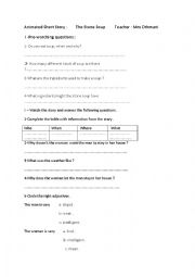 English Worksheet: animated short story stone soup