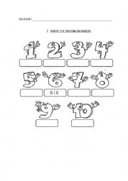 English Worksheet: Write the missing numbers 