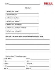 English Worksheet: REVIEW - talking about yourself