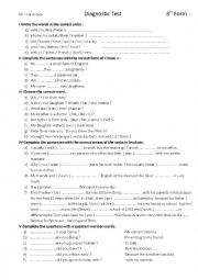 English Worksheet: diagnostic test