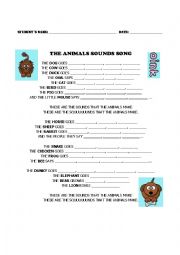 English Worksheet: ANIMALS SOUNDS SONG