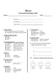 English Worksheet: Music- Focused Listening Guide