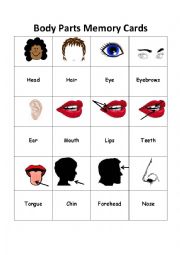 English Worksheet: Body parts memory cards