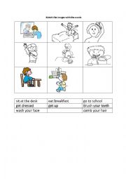 English Worksheet: Daily routines - match the images with the pitures