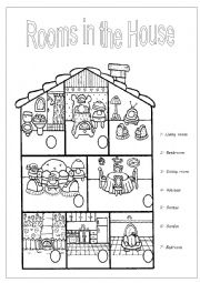 English Worksheet: rooms in the house