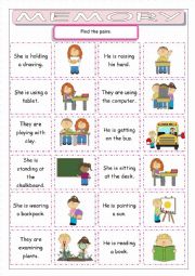 English Worksheet: Kids at School Memory Game