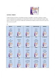 English Worksheet: SCHOOL vocabulary Taboo game