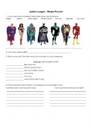 English Worksheet: Simple present - Justice League