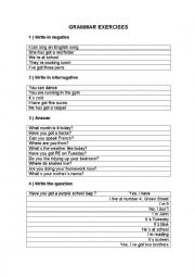 English Worksheet: Grammar activities (To be,  can , have...)