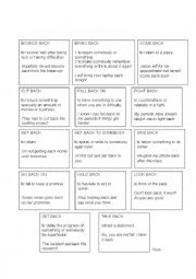 English Worksheet: Phrasal verbs with BACK