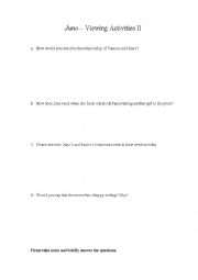 English Worksheet:  Juno Viewing questions