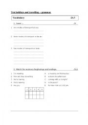 English Worksheet: Test travelling and holidays + grammar