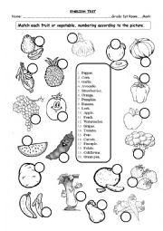English Worksheet: fruits and vegetables test matching