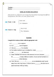 English Worksheet: similar meanings words I