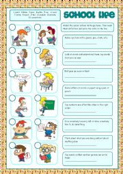 English Worksheet: School Life (Matching Exercises)