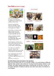 English Worksheet: ZOO RULES (a poem + a pictionary)