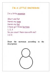 English Worksheet: I am a little snowman