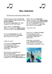 English Worksheet: Mika - Underwater (Music Worksheet)