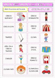 English Worksheet: Circus Memory Game