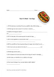 English Worksheet: Listening comprehension - How Its Made - Hot Dogs