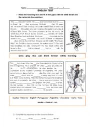 English Worksheet: English Test - Simple Present, Verb To be, Cardinal Numbers