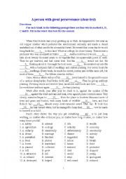 English Worksheet: A person with great perseverance (cloze test)