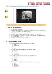 English Worksheet: A train in the tunnel (LISTENING) + audio link and tapescript.