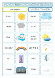 English Worksheet: Weather Memory Game