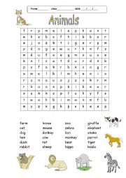 Animals Word search