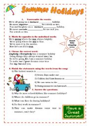 English Worksheet: Summer Holidays