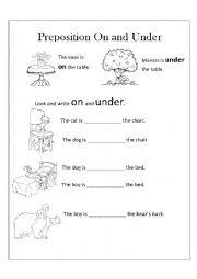 English Worksheet: ON AND UNDER