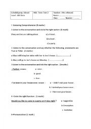 English Worksheet: mid-term test 8th FORM