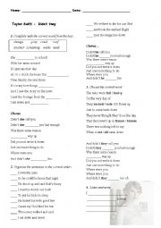 English Worksheet: Song Didnt they - Taylor Swift