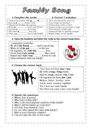 English Worksheet: Family Song