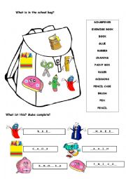 English Worksheet: my school bag