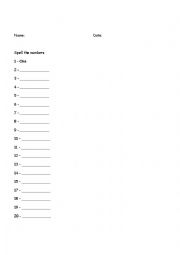 English Worksheet: Numbers: Spelling, months and article