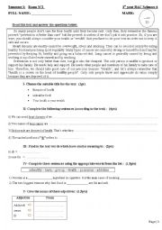 English Worksheet: an interesting global test for 1st year BAC  (version 1)