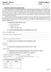 English Worksheet: an interesting global test for 1st year BAC students  (version 2)