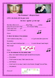 English Worksheet: NO PROMISES-SONG