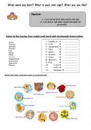 English Worksheet: Whats your star sign?