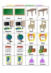 English Worksheet: Classroom Objects Memory Game Cards - 2