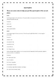 English Worksheet: apostrophes