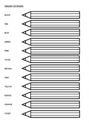 English Worksheet: Colour the pencils