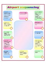 English Worksheet: Airport sequencing and rewriting of sentences in the middle