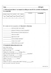 English Worksheet: countable exercises