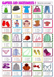 Clothes and accessories, multiple choice 1