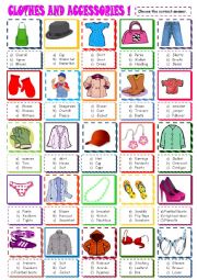 English Worksheet: Clothes and accessories, multiple choice 1